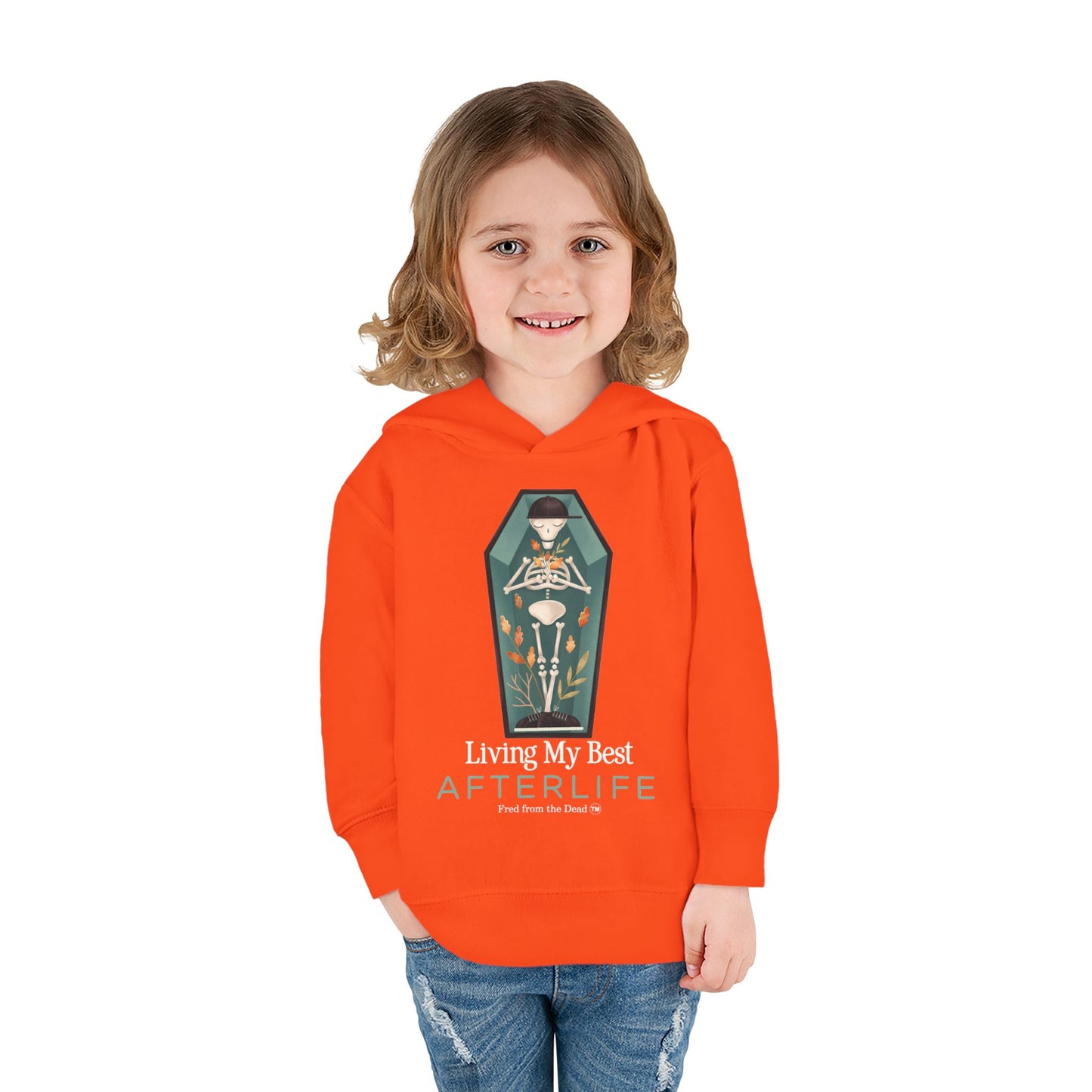 Toddler Hoodie — Living My Best Afterlife Skeleton Coffin Design