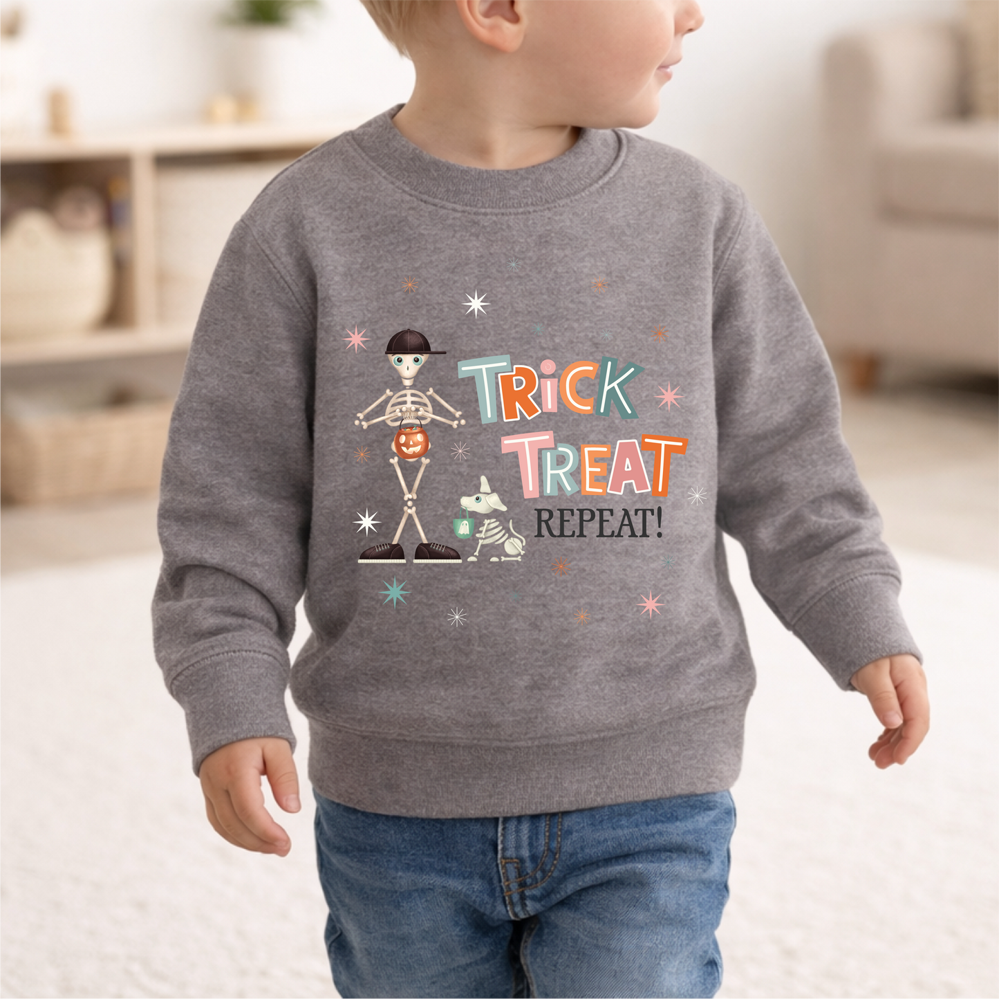 Toddler Sweatshirt - "Trick Treat Repeat" Halloween Candy Costume Pullover - Fred from the Dead