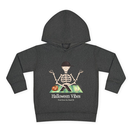 Toddler Hoodie — "Halloween Vibes" Skeleton Pumpkin Kids Pullover