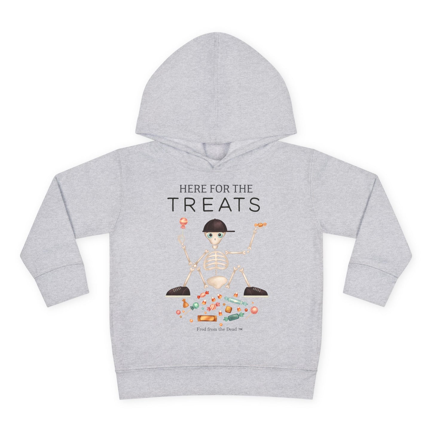Toddler Halloween Hoodie - "Here for the Treats" Skeleton Candy Pullover