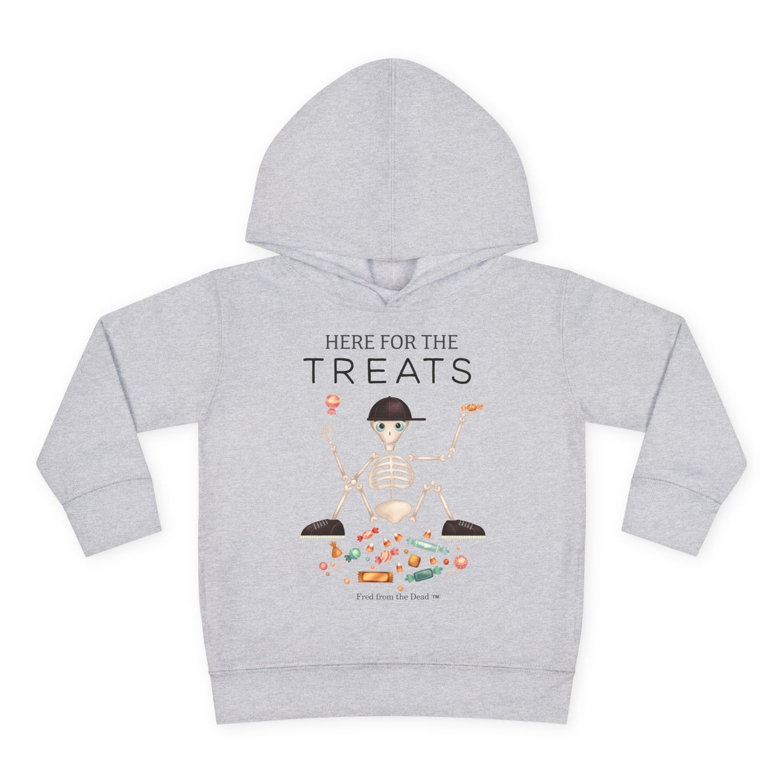 Toddler Halloween Hoodie - "Here for the Treats" Skeleton Candy Pullover