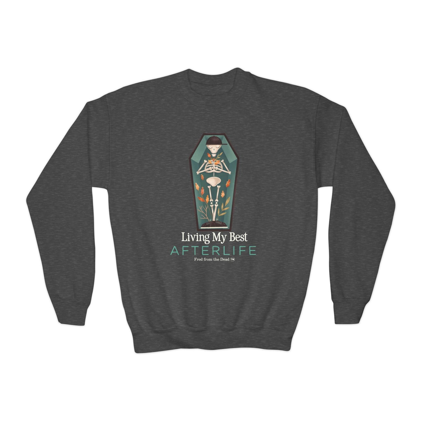 Afterlife Coffin Youth Crewneck Sweatshirt — Halloween Graphic
