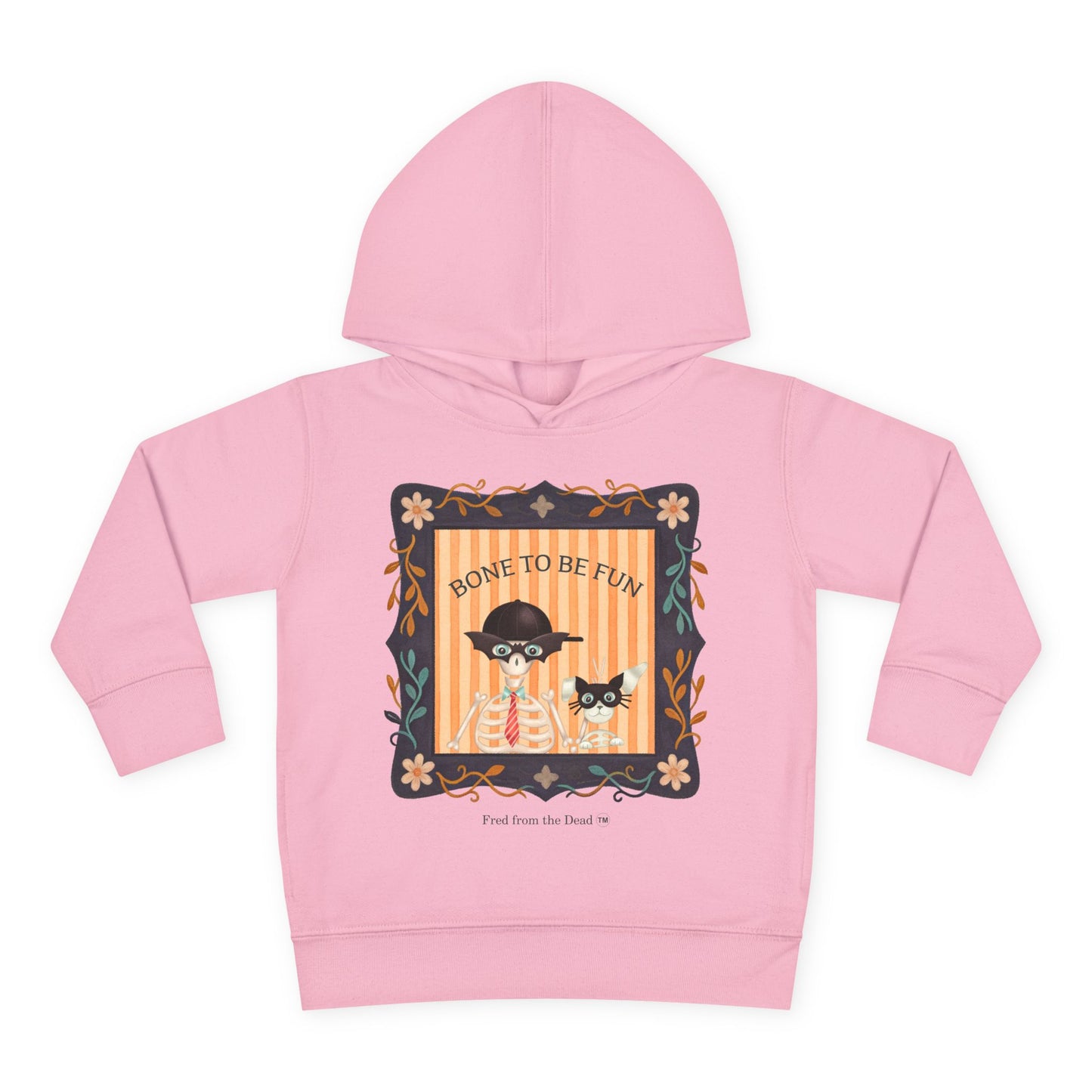 Toddler Halloween Hoodie — "Bone to Be Fun" Cute Fred from the Dead Skeleton and Femur the Dog