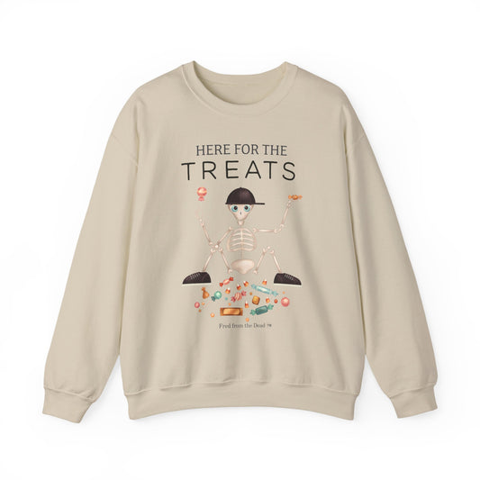 Halloween 'Here For The Treats' Crewneck Sweatshirt — Cute Skeleton Candy Design