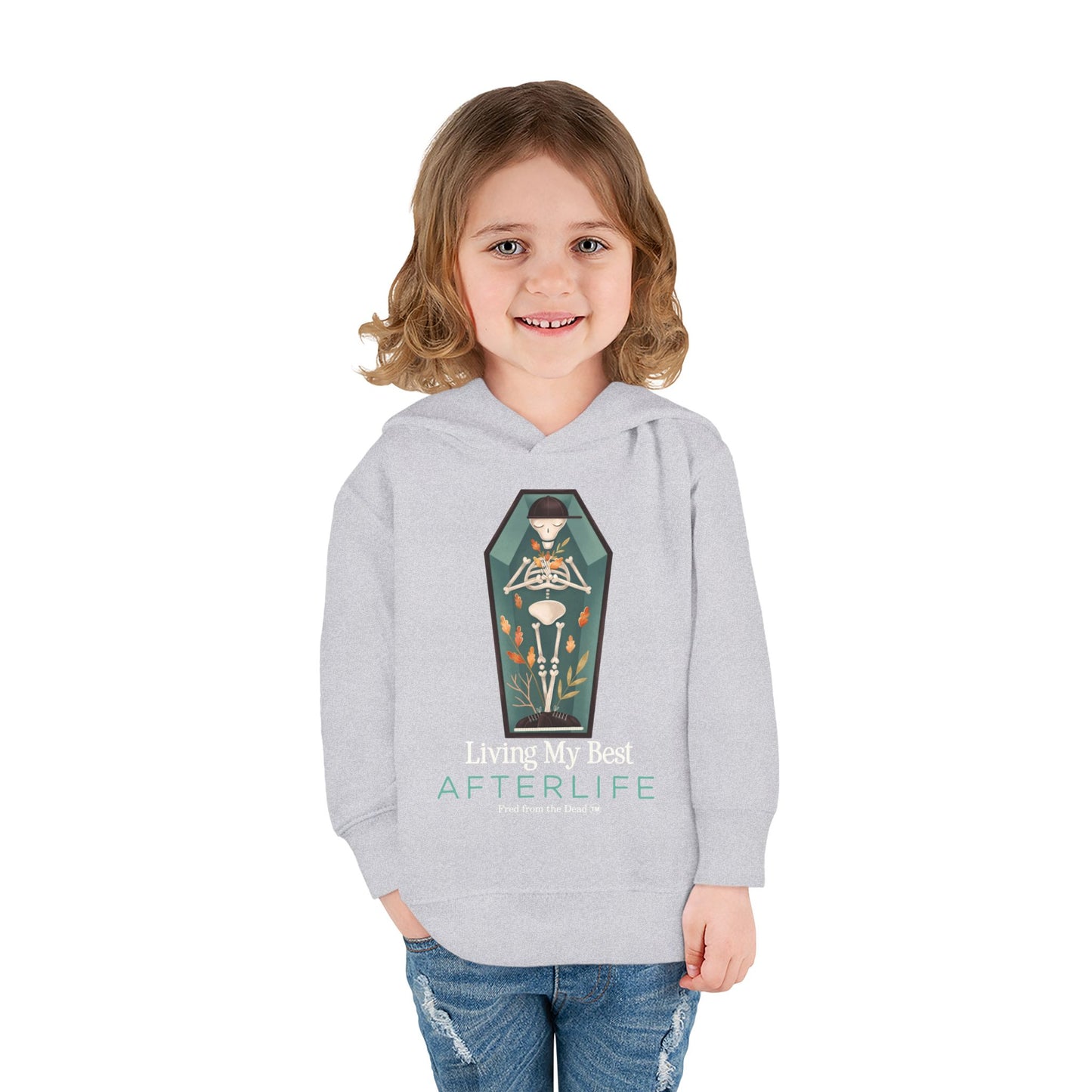 Toddler Hoodie — Living My Best Afterlife Skeleton Coffin Design