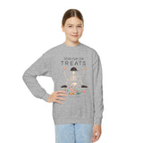 Youth Sweatshirt — "Here for the Treats" Halloween Candy Crewneck