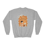Youth Crewneck Sweatshirt — "Too Cute to Spook" Vintage Halloween Kids Sweatshirt - Fred from the Dead