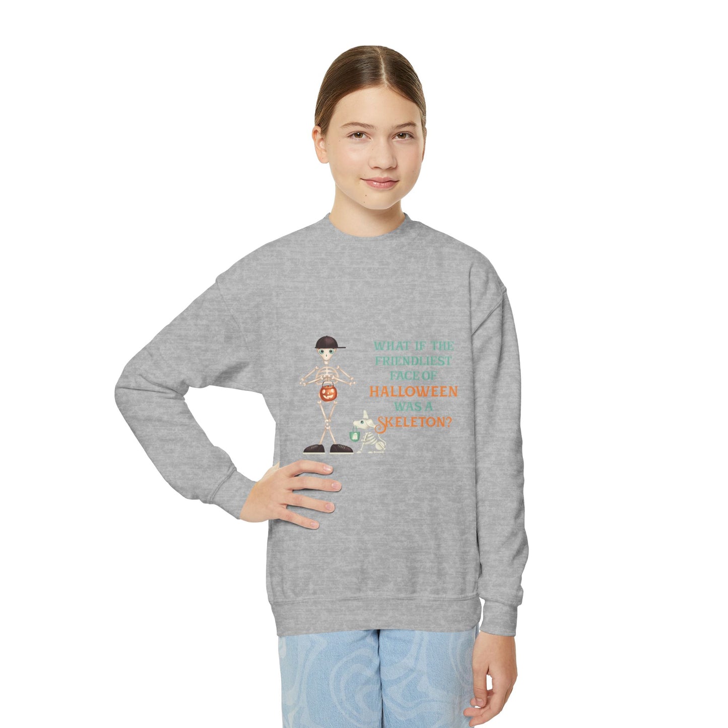 Youth Crewneck Sweatshirt-Friendliest Face of Halloween