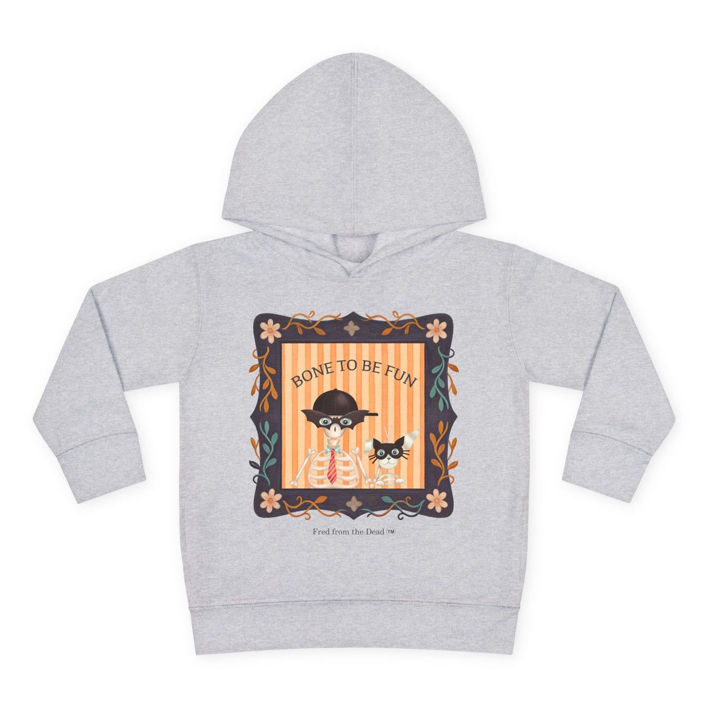 Toddler Halloween Hoodie — "Bone to Be Fun" Cute Fred from the Dead Skeleton and Femur the Dog