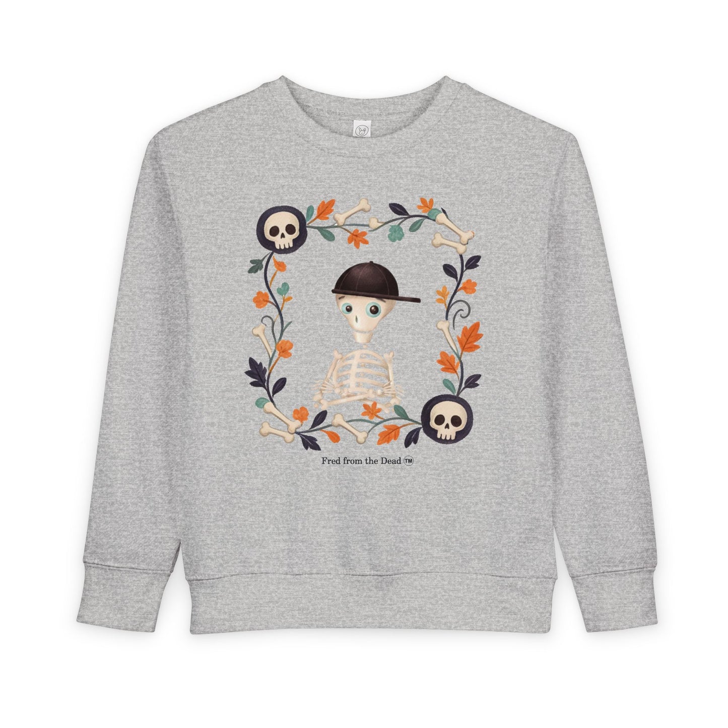 Toddler Sweatshirt — Cute Fred from the Dead Skeleton Kid Floral Frame - Halloween Sweatshirt