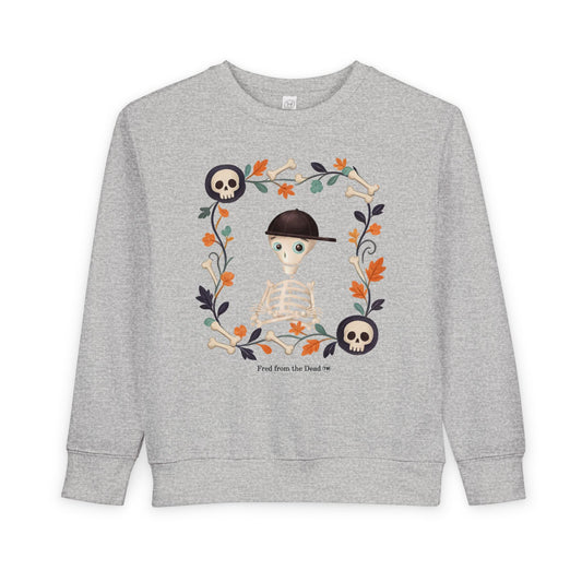 Toddler Sweatshirt — Cute Fred from the Dead Skeleton Kid Floral Frame - Halloween Sweatshirt
