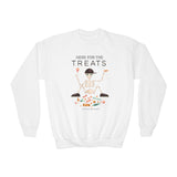 Youth Sweatshirt — "Here for the Treats" Halloween Candy Crewneck