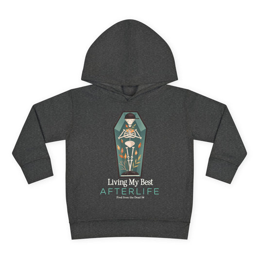 Toddler Hoodie — Living My Best Afterlife Skeleton Coffin Design