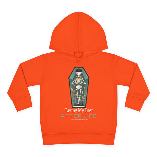 Toddler Hoodie — Living My Best Afterlife Skeleton Coffin Design